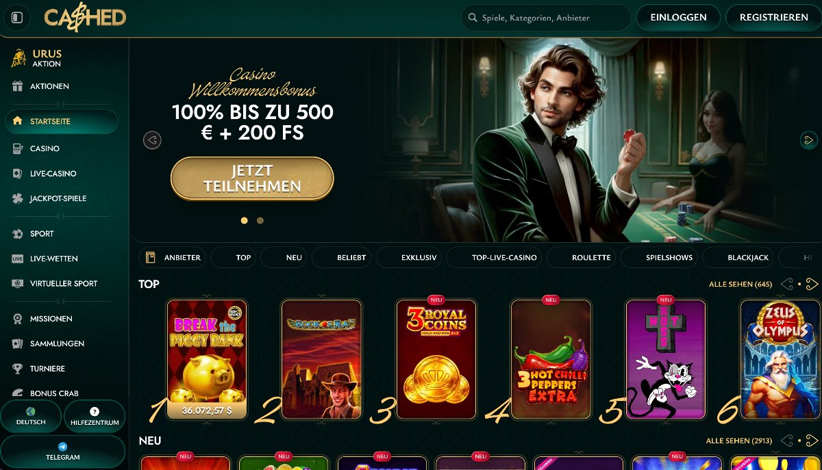 Cashed glänzt als Wettanbieter ohne OASIS durch eine starke Provider-Liste mit Größen wie Playtech und Nolimit City sowie ein umfangreiches Sportbook für anspruchsvolle Tipper.